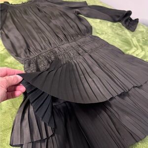 Reset by Jane Dress Pleated Tiered “Lane” Mini - Black - Size L Silky and Flowy